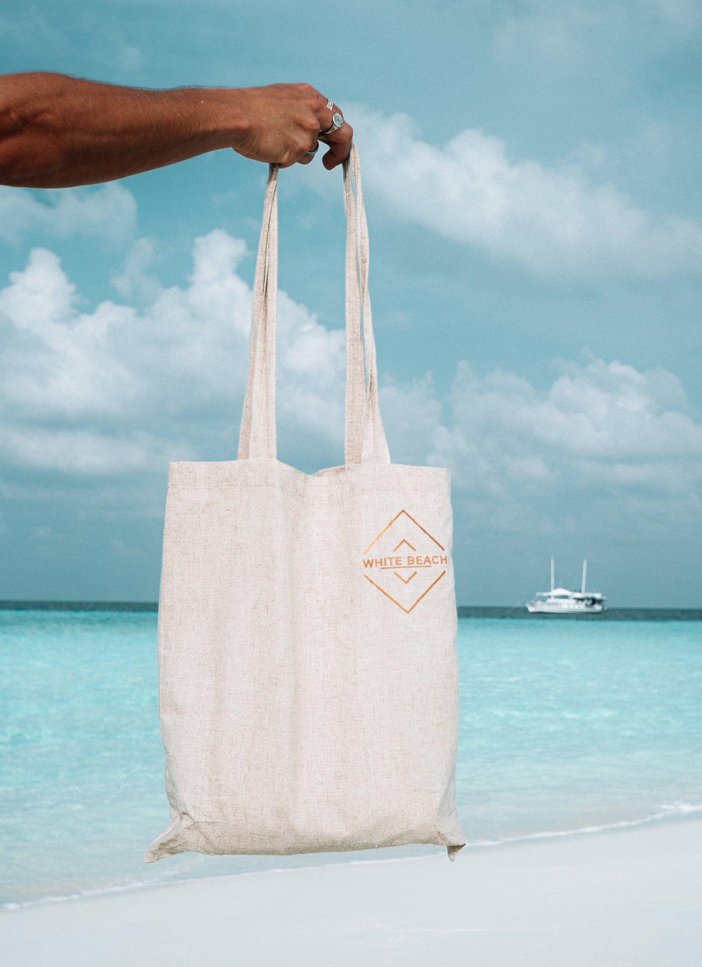 Hemp and Cotton Blend Tote Bag - Beige Cotton Shopping Tote Bag