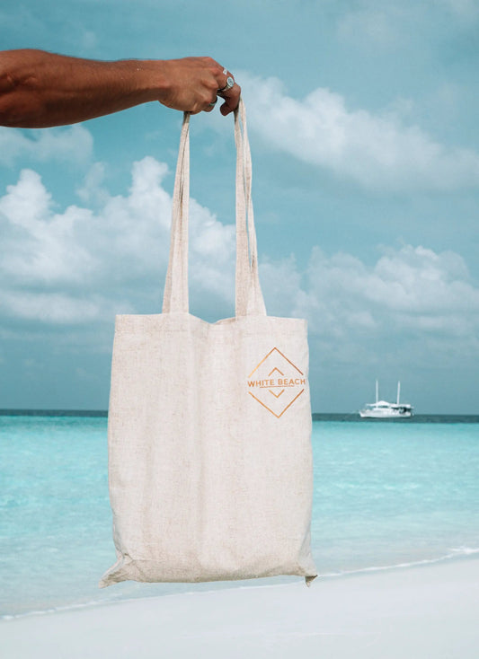 Hemp and Cotton Blend Tote Bag - Beige Cotton Shopping Tote Bag by White Beach