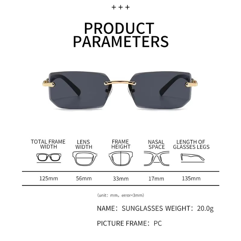 Rimless Rectangle Sunglasses, UV400 Protection Frameless Sun Glasses, Retro Eyewear for Women & Men by AliShop