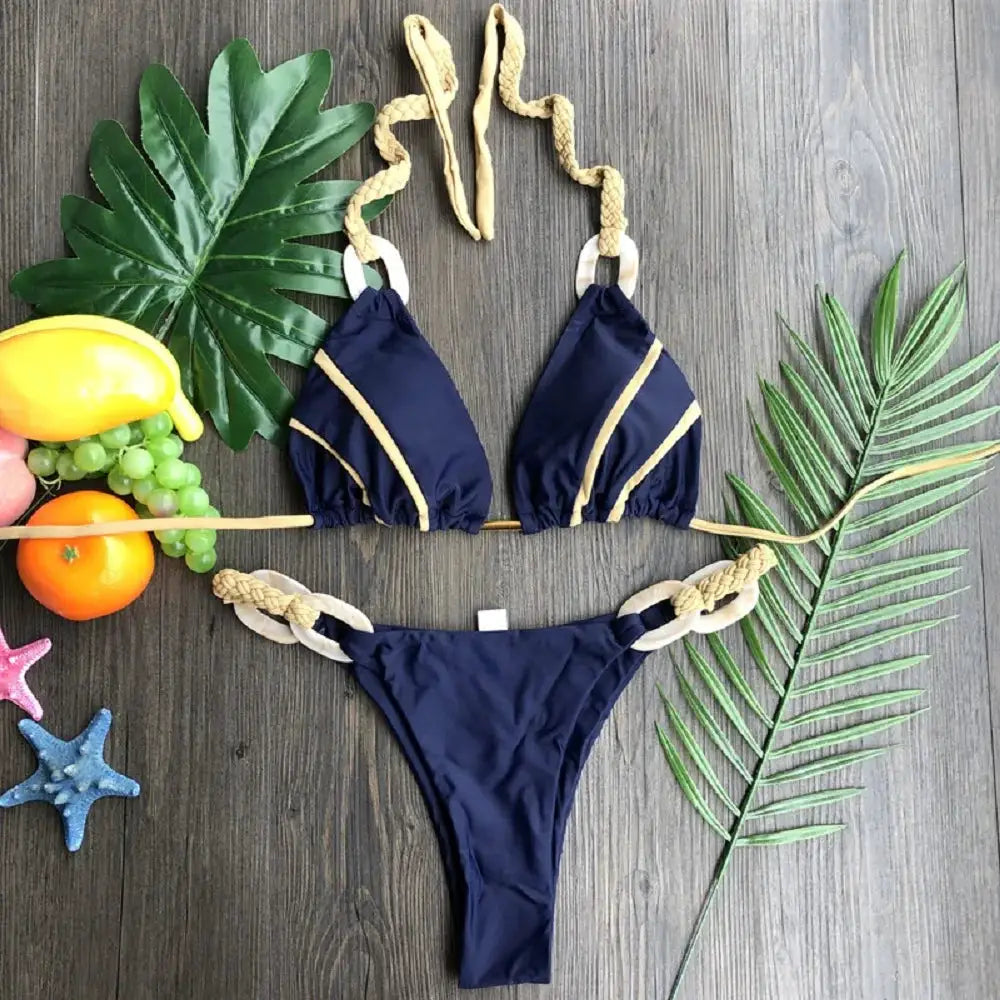 Weave triangle swimsuit lady biquinis Brazilian women bikini ring sexy bathing suit 2026 two pieces suits Halter micro swimwear by White Beach