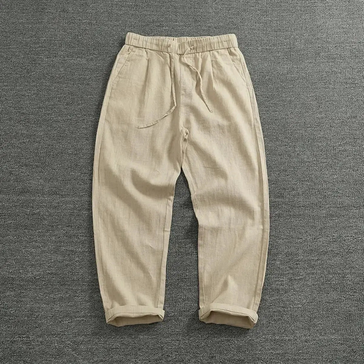 Retro ramie pants men loose straight cone pants cotton and hemp trend business casual pants by White Beach