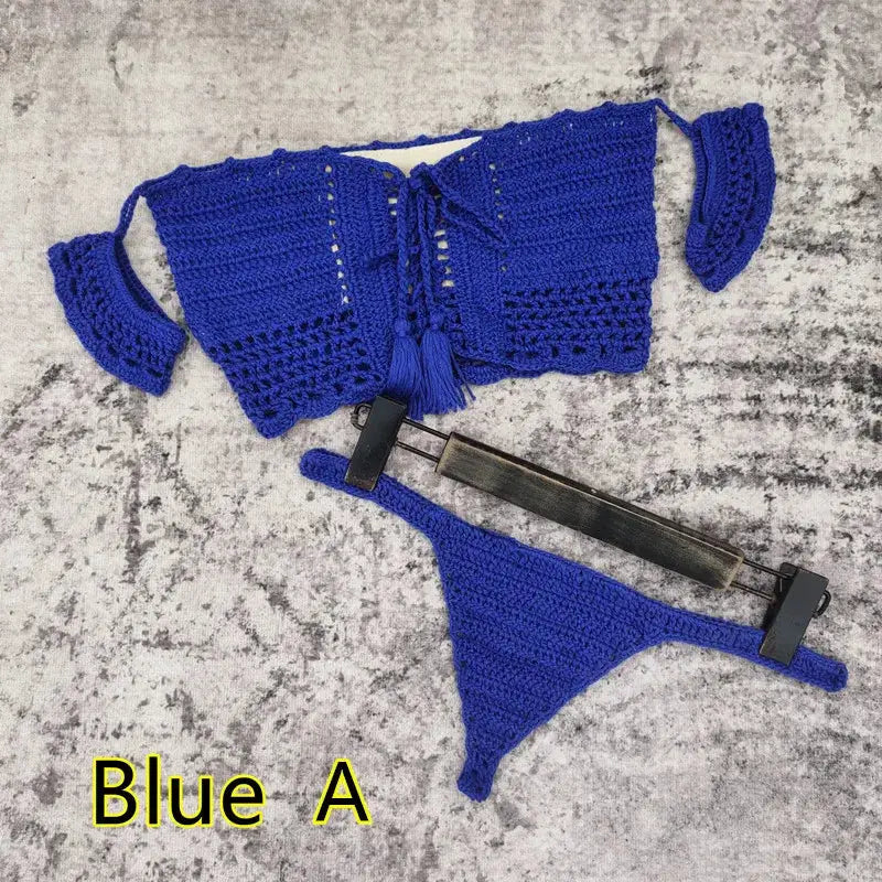 Hand Crochet Women Swimwear Sexy Beach Bikini Set Cover UP Skirt Boho Style Elastic Waistband Tassels by White Beach