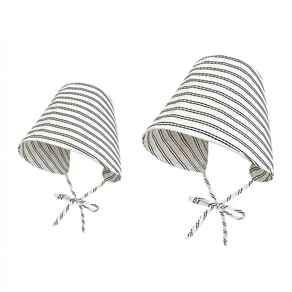 Cartoon Striped Fisherman Hat UV Resistant Sun Shading Bucket Hat Foldable Large Brim Sun Caps Women by White Beach