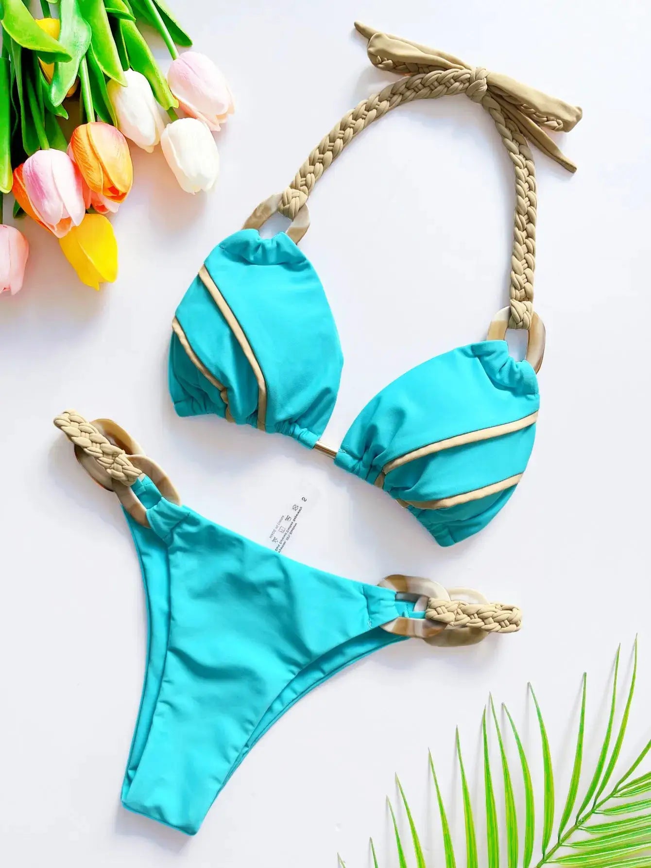 Weave triangle swimsuit lady biquinis Brazilian women bikini ring sexy bathing suit 2026 two pieces suits Halter micro swimwear by White Beach