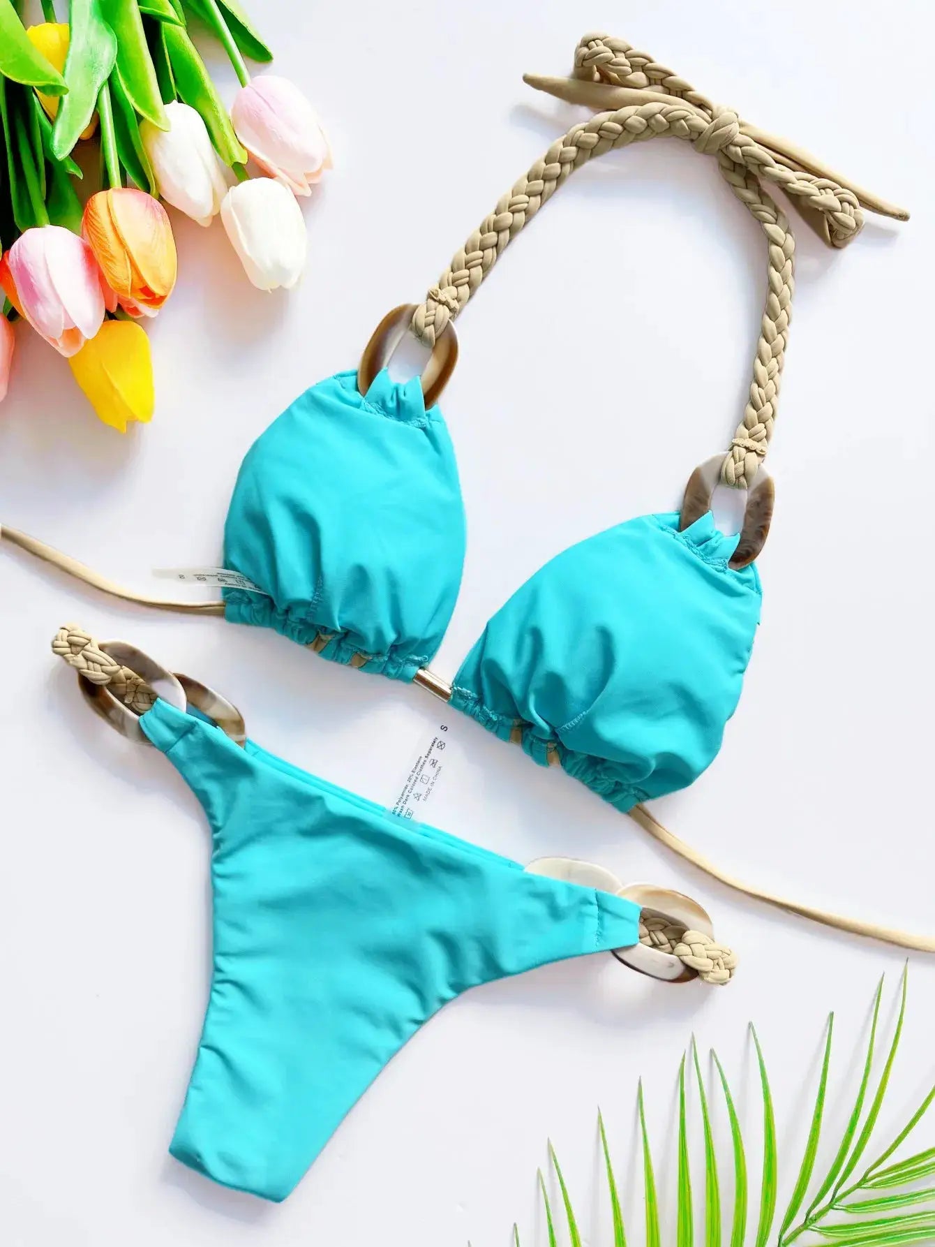Weave triangle swimsuit lady biquinis Brazilian women bikini ring sexy bathing suit 2026 two pieces suits Halter micro swimwear by White Beach