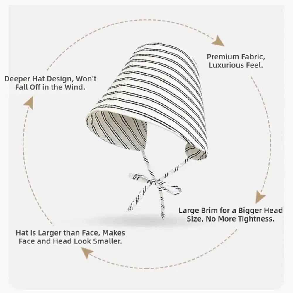 Cartoon Striped Fisherman Hat UV Resistant Sun Shading Bucket Hat Foldable Large Brim Sun Caps Women by White Beach