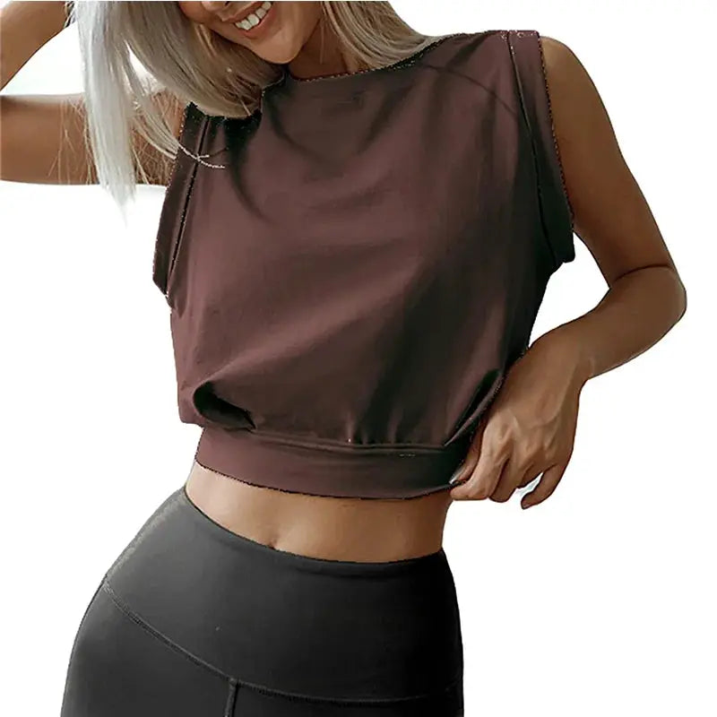 Crop Top Cotton Shirts for Women Cute Sleeveless Yoga Tops Running Gym Workout Shirts Casual Fitness Loose Female T-Shirt by White Beach