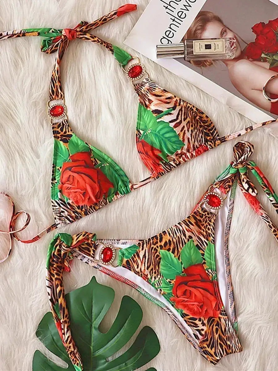 2026 Shiny Rhinestone Diamond Bikini Women Swimsuit Female Swimwear Two Pieces Bikini Set Halter Metal Chains Bathing Suit Swim by White Beach