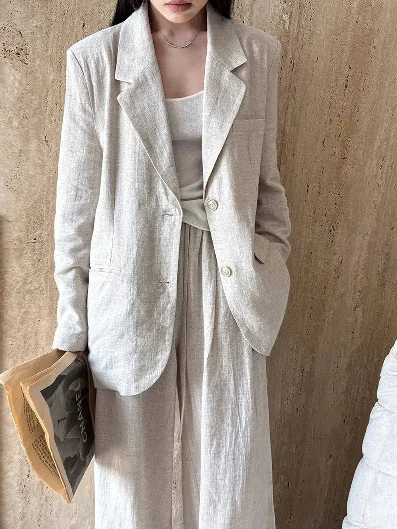 Linen Blazer For Women 2025 Spring Cotton-linen Suit + Pants Set Sold Separately by AliShop