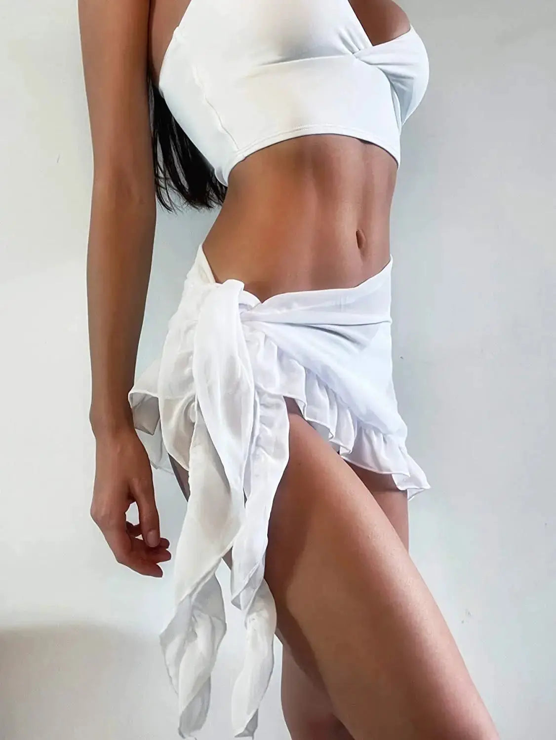 Swimsuit Coverups for Women Ruffle Hem Sarong Beach Bikini Wrap Sheer Short Skirt Chiffon Scarf for Swimwear by AliShop