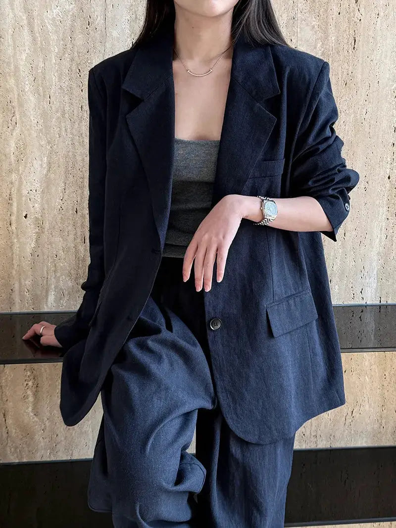 Linen Blazer For Women 2025 Spring Cotton-linen Suit + Pants Set Sold Separately by AliShop