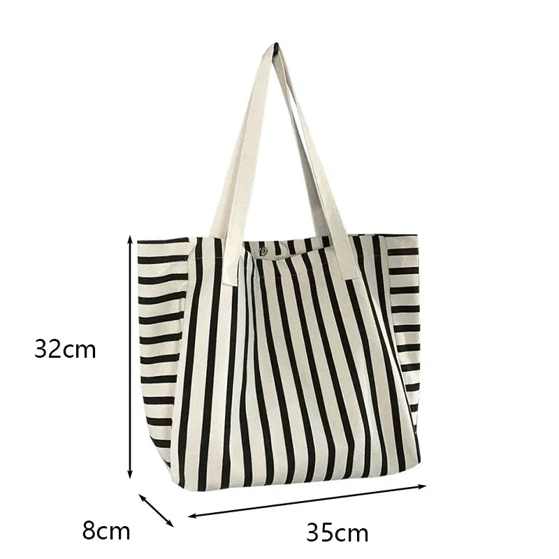 Striped Canvas Bag Beach Handbag Fashionable Women's Canvas Summer Large Capacity Shoulder Bag by AliShop