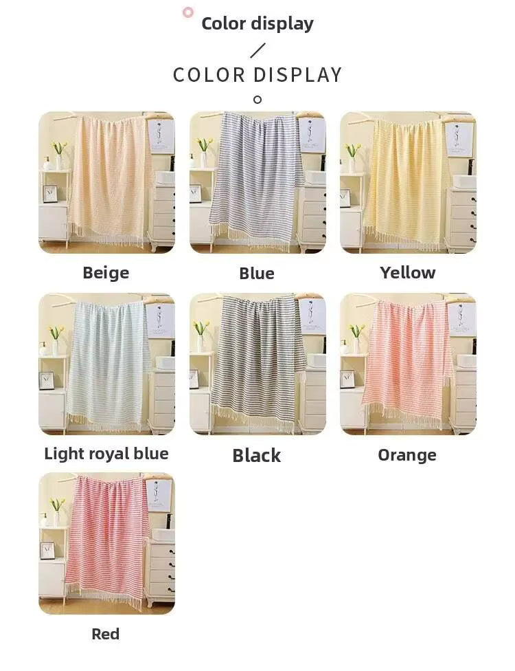 100x180CM Cotton Turkish Beach Towel Sauna Spa Gym Sports Fitness Fringed Bath Towel Shawl Scarf Sang Travel Blanket by AliShop
