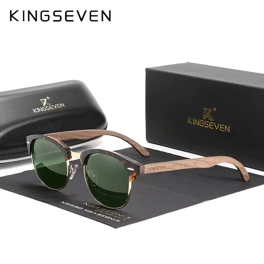 KINGSEVEN Brand Walnut Sunglasses Men Women Polarized UV400 Lens Wood Round Frame Glasses Vintage Retro Luxury Eyewear Patchwork by AliShop