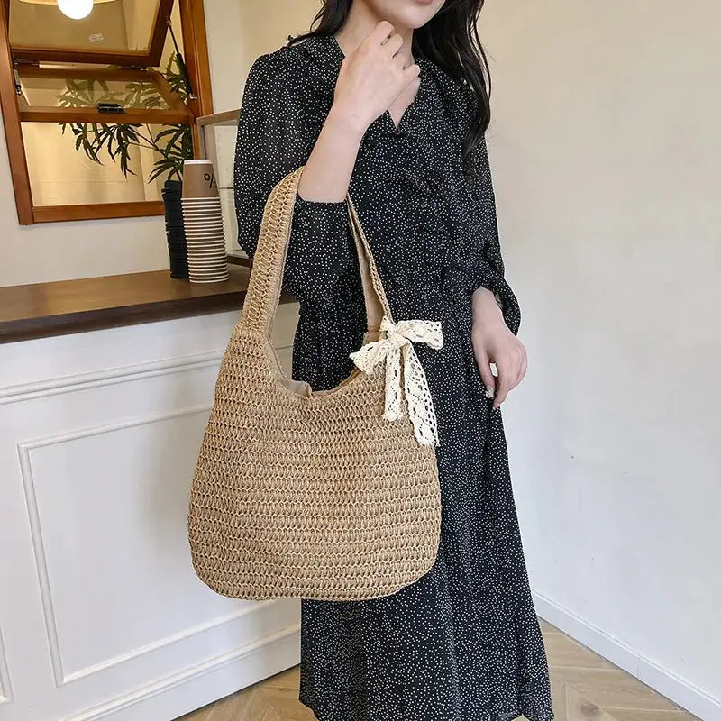 Fashion Rattan Women Shoulder Bags Woven Female Handbags Large Capacity Summer Beach Straw Bags Casual Tote Purses by AliShop