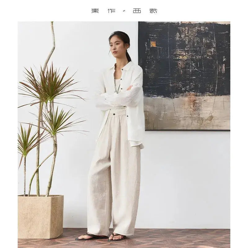 21 Count Ramie Elastic Waist Plus Size Casual Pants Loose Linen Women's Trousers 2026 Spring/Summer Women's Fashion by AliShop