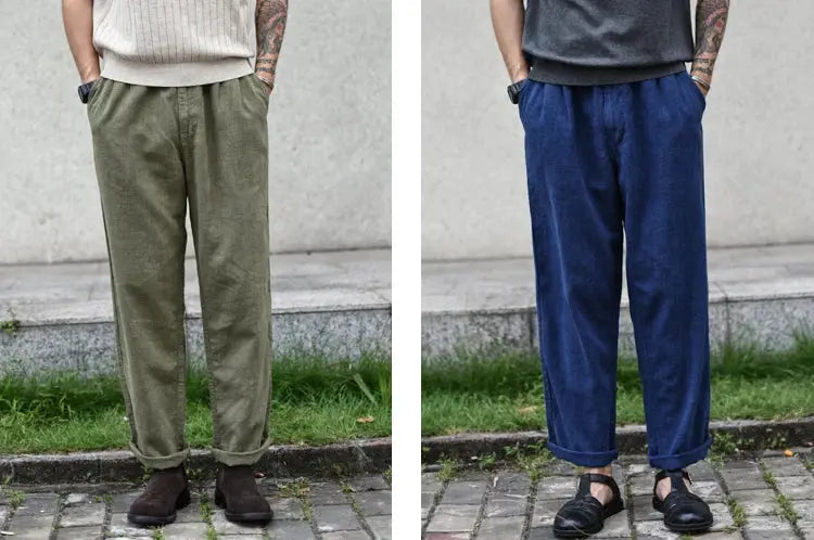 Sauce Zhan Men Pants Ramie Pants Men Summer Breathable Casual Pants Ankle-length Loose Fit Taper Leg by AliShop