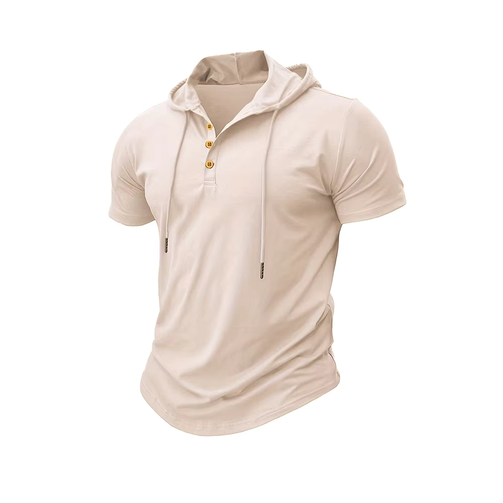 Men's T Shirt Summer Slim Fitness Hooded Short-Sleeved Tees Male Lightweight Hoodie Fitness Breathable Sports Tops by AliShop