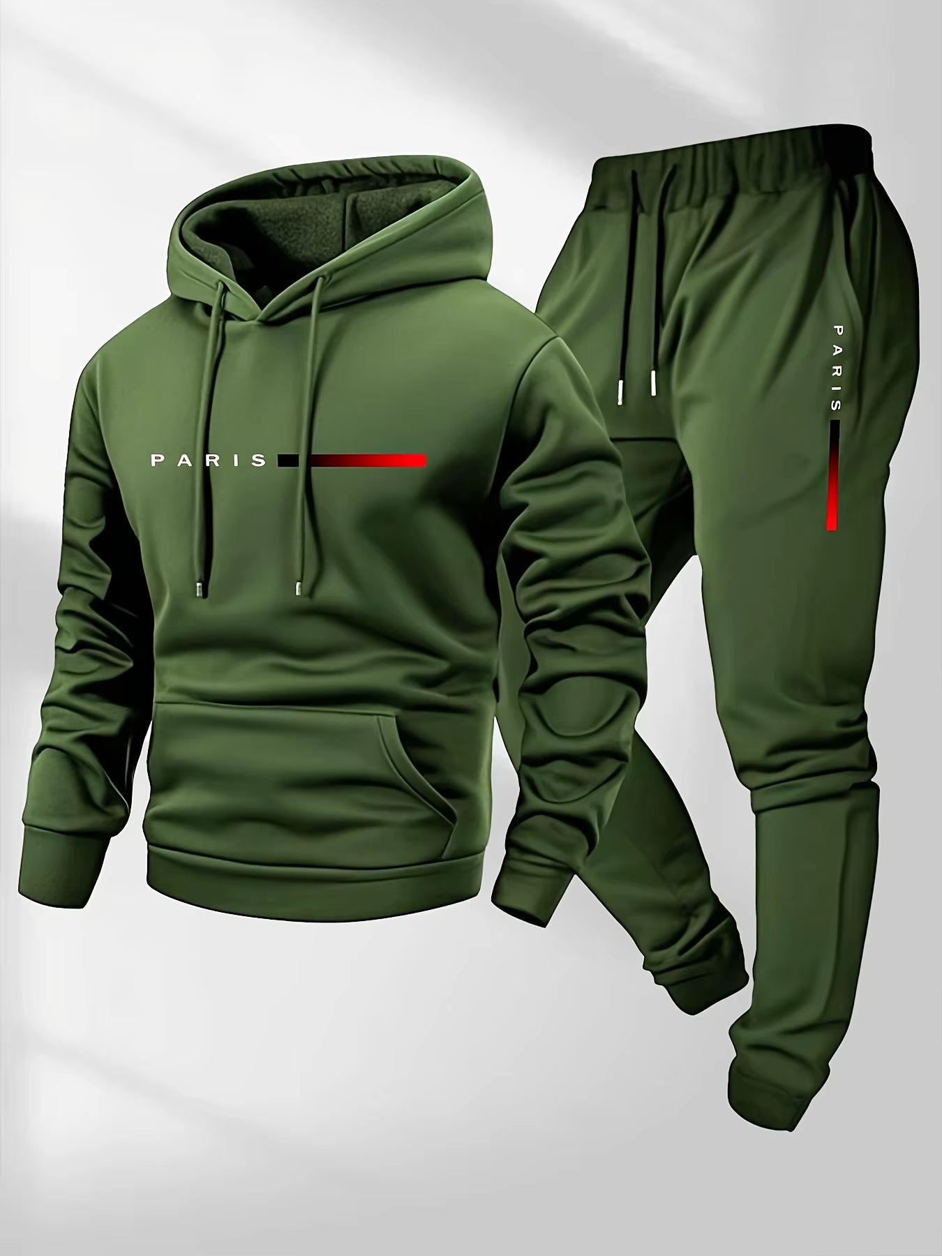 PARIS Letter Print Sweatshirt Suit Men's Fleece Hoodie Pants Set Spring Autumn Winter Warm Casual Sports Pullover Trousers Sets by AliShop