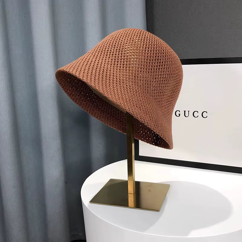 New Summer Beach Solid Wide Brim Bucket Hat For Women Hollow Breathable Sunshade Outdoor Girls Travel Panam Fisherman Cap Gift by AliShop