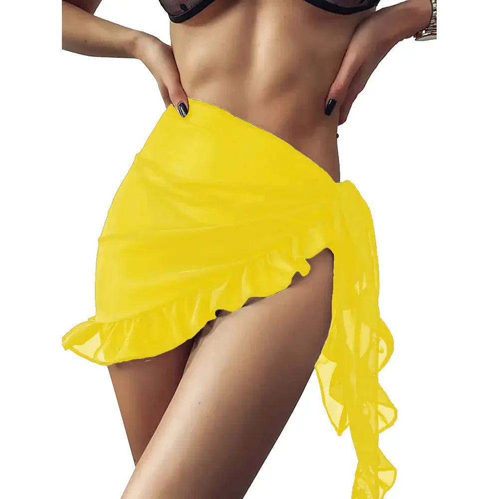 Swimsuit Coverups for Women Ruffle Hem Sarong Beach Bikini Wrap Sheer Short Skirt Chiffon Scarf for Swimwear by AliShop