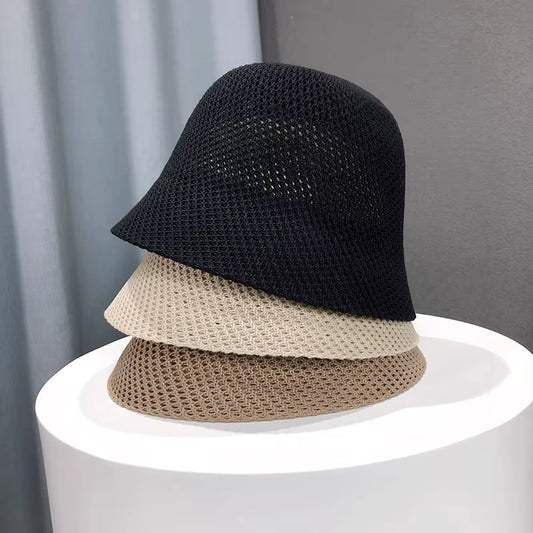 New Summer Beach Solid Wide Brim Bucket Hat For Women Hollow Breathable Sunshade Outdoor Girls Travel Panam Fisherman Cap Gift by AliShop