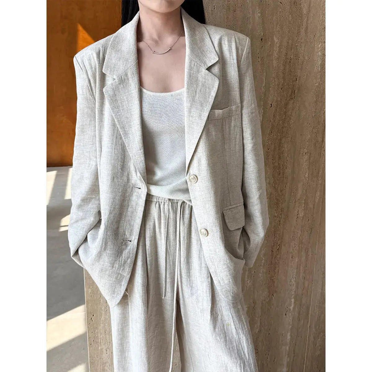 Linen Blazer For Women 2025 Spring Cotton-linen Suit + Pants Set Sold Separately by AliShop