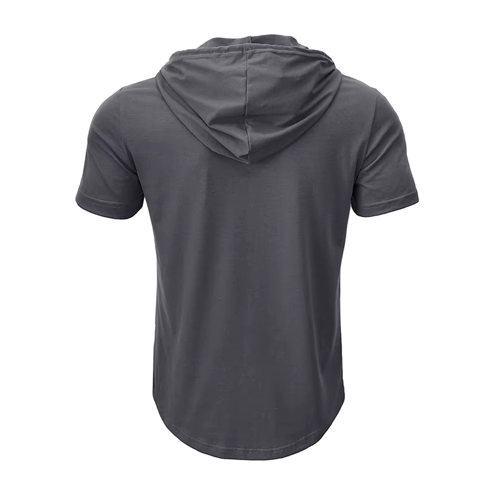 Men's T Shirt Summer Slim Fitness Hooded Short-Sleeved Tees Male Lightweight Hoodie Fitness Breathable Sports Tops by AliShop
