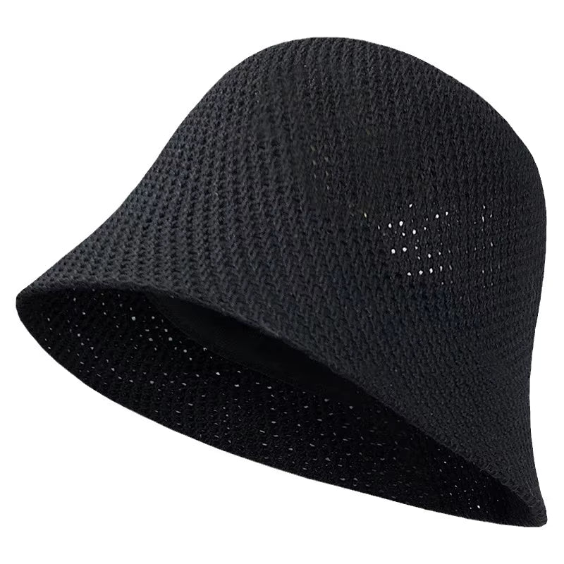 New Summer Beach Solid Wide Brim Bucket Hat For Women Hollow Breathable Sunshade Outdoor Girls Travel Panam Fisherman Cap Gift by AliShop