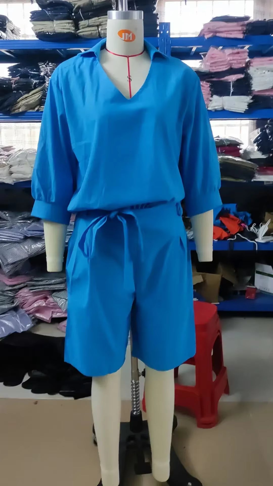 Summer Fashion New Matching Collection Loose and Elegant V-neck Short Sleeve Cotton Linen Top Wide Leg Shorts Two Piece Set by AliShop