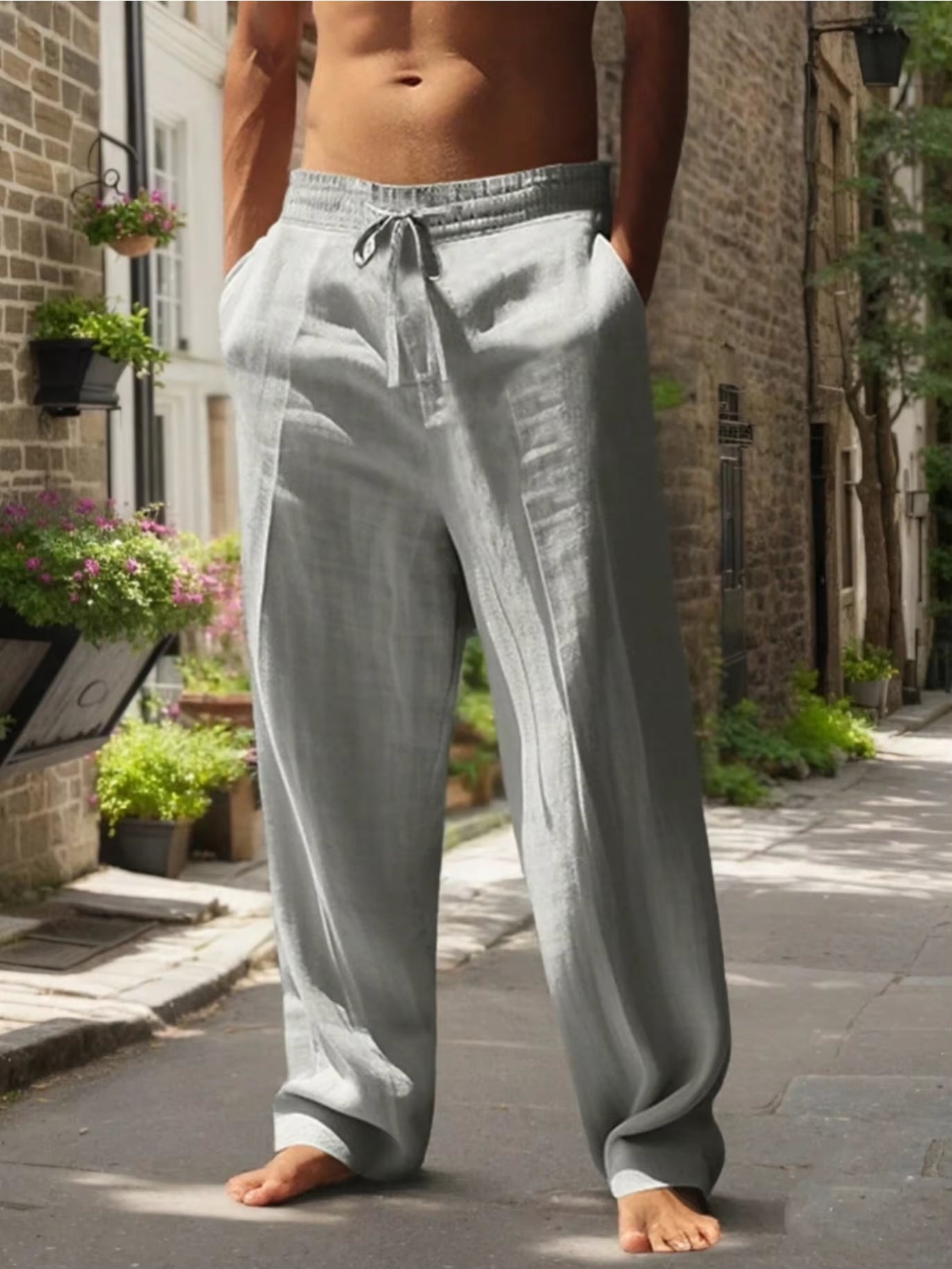 New Men's Beach Pants - Daily Versatile Outdoor Leisure Fitness Simple Cotton Hemp Texture Loose Long Pants for Spring and Summe by AliShop