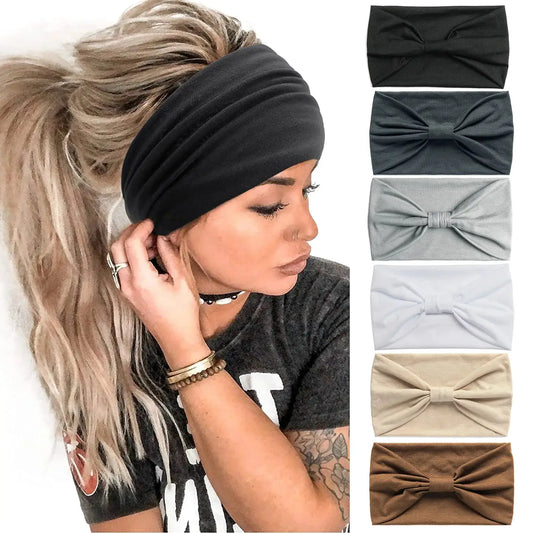 New Boho Solid Color Wide Headbands Vintage Knot Elastic Turban Headwrap for Women Girls Cotton Soft Bandana Hair Accessories by AliShop