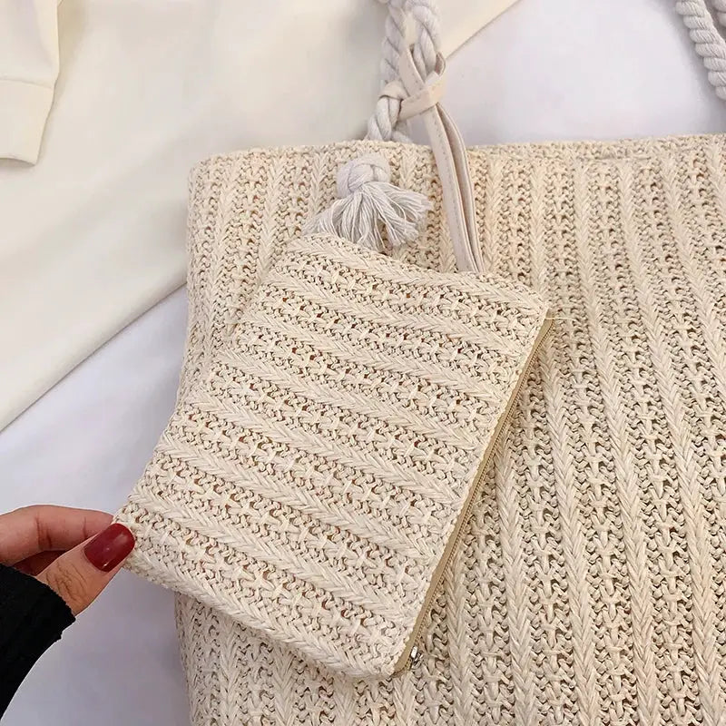 Fashion Large Capacity Straw Tote Bag Designer Women Handbags Handamde Woven Summer Beach Bag Casual Bali Big Purse by AliShop
