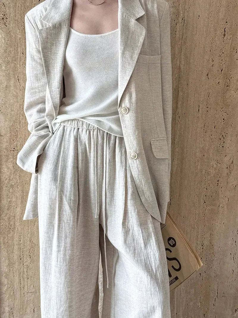 Linen Blazer For Women 2025 Spring Cotton-linen Suit + Pants Set Sold Separately by AliShop