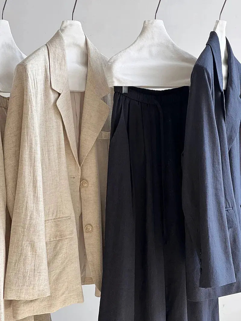 Linen Blazer For Women 2025 Spring Cotton-linen Suit + Pants Set Sold Separately by AliShop
