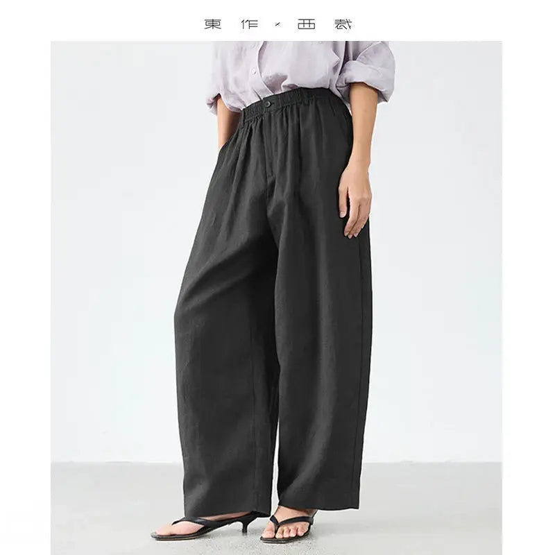 21 Count Ramie Elastic Waist Plus Size Casual Pants Loose Linen Women's Trousers 2026 Spring/Summer Women's Fashion by AliShop