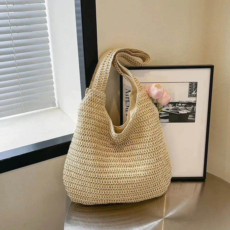 Fashion Rattan Women Shoulder Bags Woven Female Handbags Large Capacity Summer Beach Straw Bags Casual Tote Purses by AliShop
