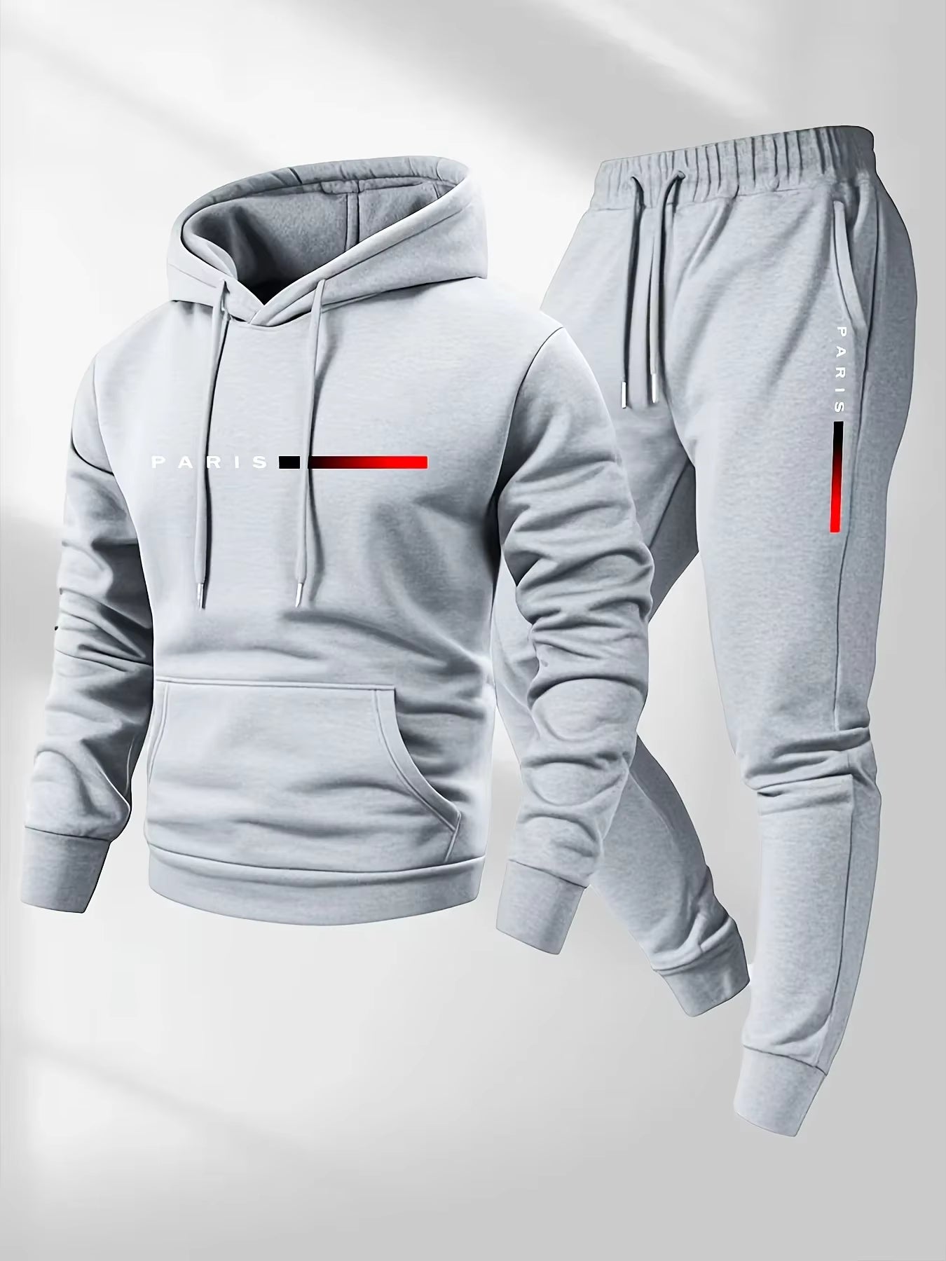 PARIS Letter Print Sweatshirt Suit Men's Fleece Hoodie Pants Set Spring Autumn Winter Warm Casual Sports Pullover Trousers Sets by AliShop