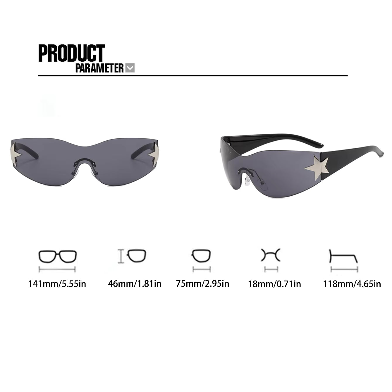 New Women's Rimless Star Decoration Integrated Y2K Hot Girl Style Hip Hop Fashion Sunglasses Beach Party Glasses Men by AliShop