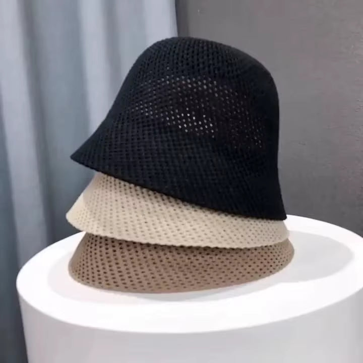 New Summer Beach Solid Wide Brim Bucket Hat For Women Hollow Breathable Sunshade Outdoor Girls Travel Panam Fisherman Cap Gift by AliShop