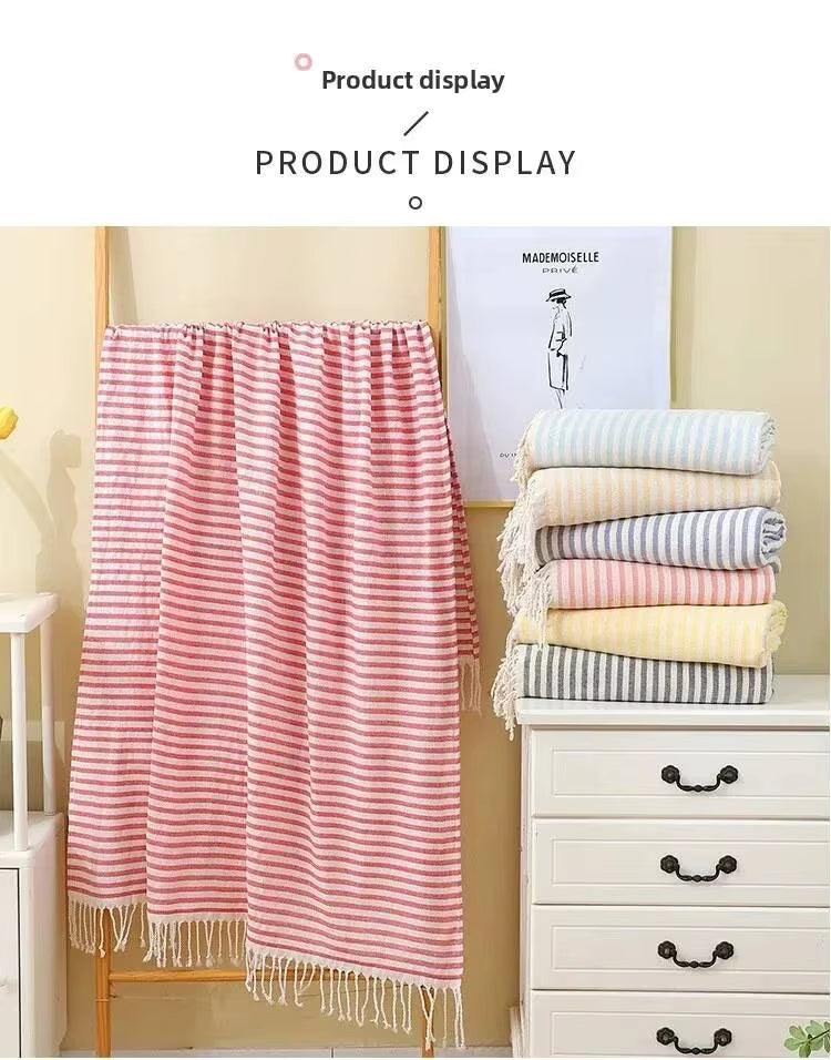 100x180CM Cotton Turkish Beach Towel Sauna Spa Gym Sports Fitness Fringed Bath Towel Shawl Scarf Sang Travel Blanket by AliShop