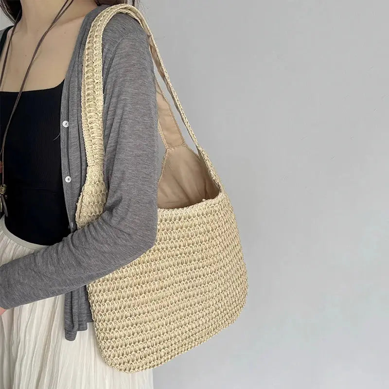 Fashion Rattan Women Shoulder Bags Woven Female Handbags Large Capacity Summer Beach Straw Bags Casual Tote Purses by AliShop
