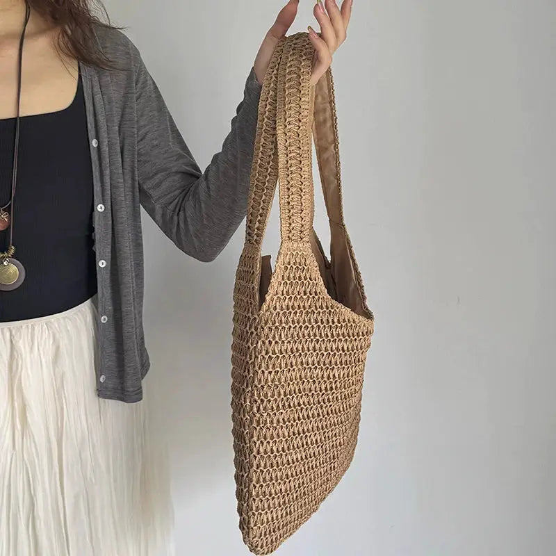 Fashion Rattan Women Shoulder Bags Woven Female Handbags Large Capacity Summer Beach Straw Bags Casual Tote Purses by AliShop