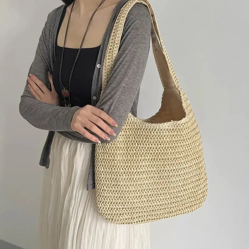 Fashion Rattan Women Shoulder Bags Woven Female Handbags Large Capacity Summer Beach Straw Bags Casual Tote Purses by AliShop