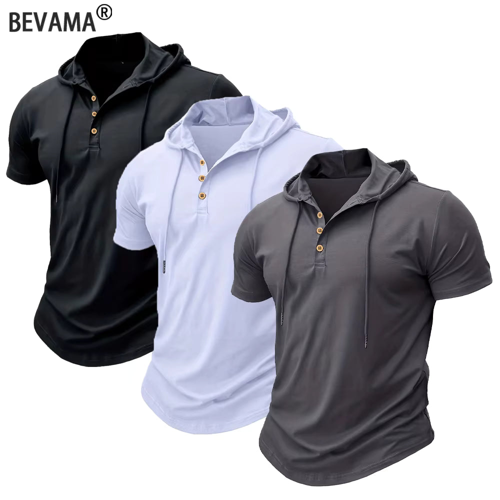 Men's T Shirt Summer Slim Fitness Hooded Short-Sleeved Tees Male Lightweight Hoodie Fitness Breathable Sports Tops by AliShop
