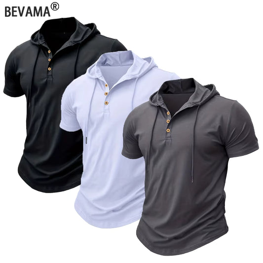 Men's T Shirt Summer Slim Fitness Hooded Short-Sleeved Tees Male Lightweight Hoodie Fitness Breathable Sports Tops by AliShop