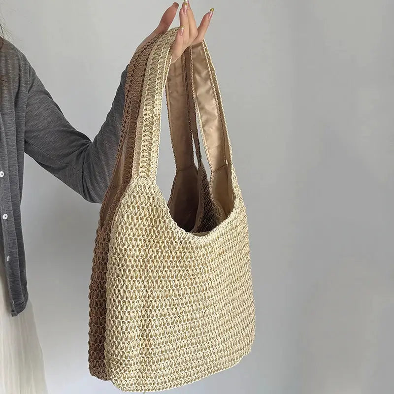 Fashion Rattan Women Shoulder Bags Woven Female Handbags Large Capacity Summer Beach Straw Bags Casual Tote Purses by AliShop