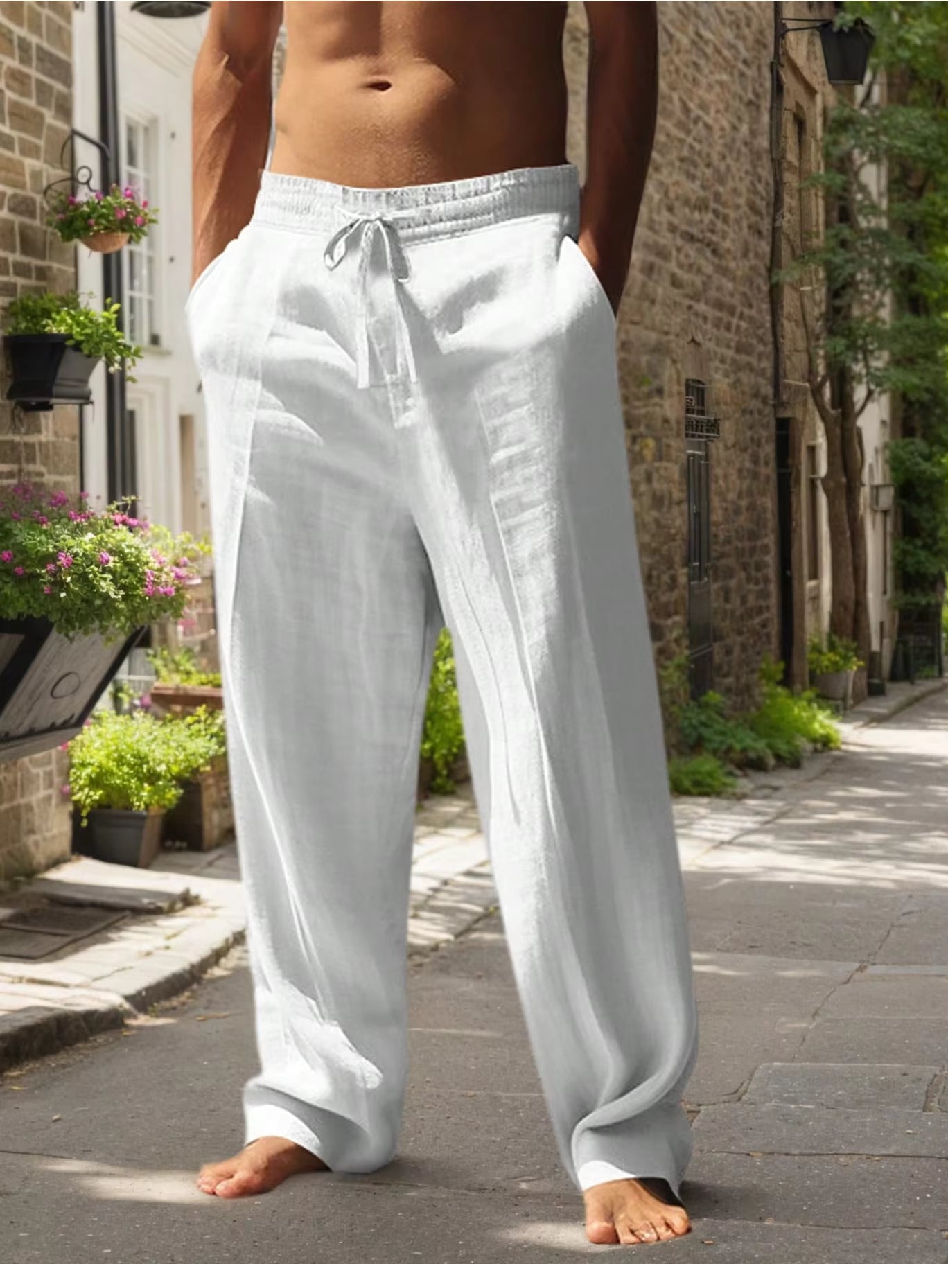New Men's Beach Pants - Daily Versatile Outdoor Leisure Fitness Simple Cotton Hemp Texture Loose Long Pants for Spring and Summe by AliShop