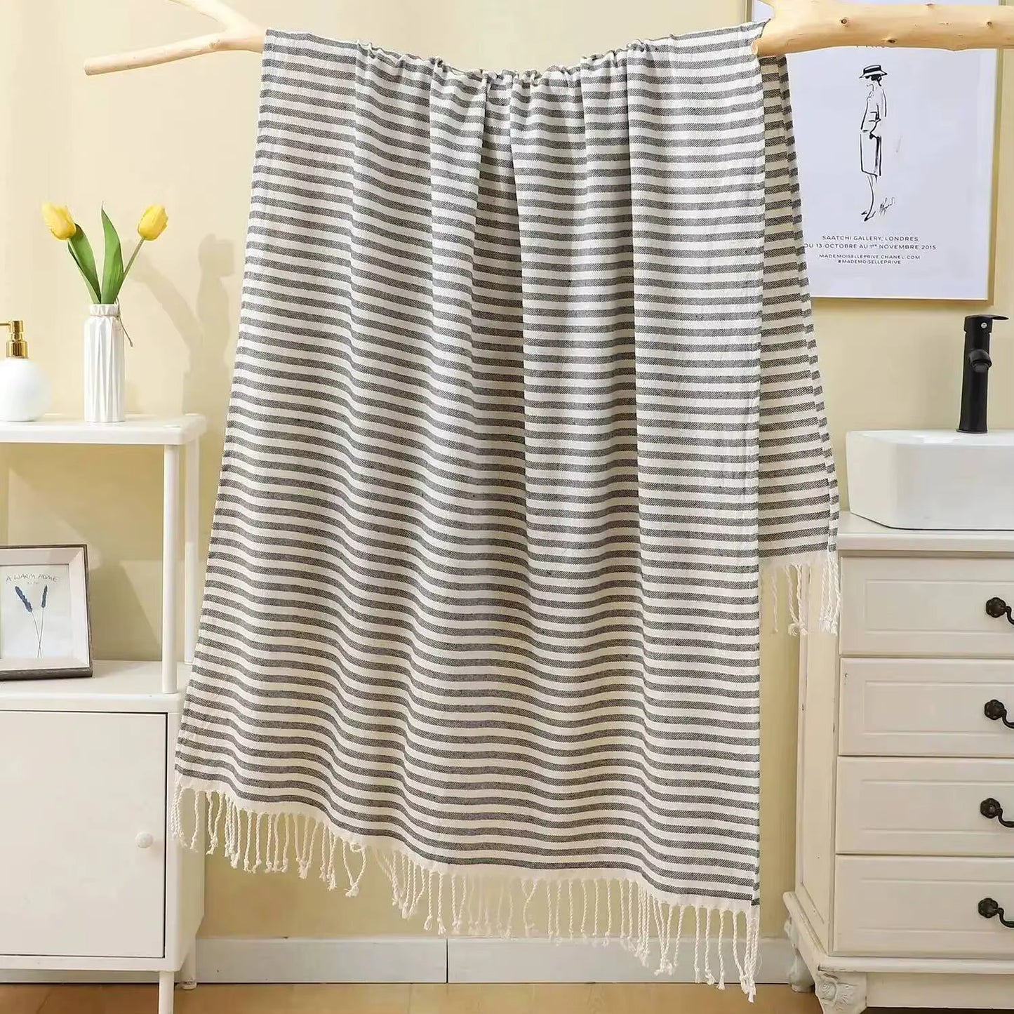 100x180CM Cotton Turkish Beach Towel Sauna Spa Gym Sports Fitness Fringed Bath Towel Shawl Scarf Sang Travel Blanket by AliShop