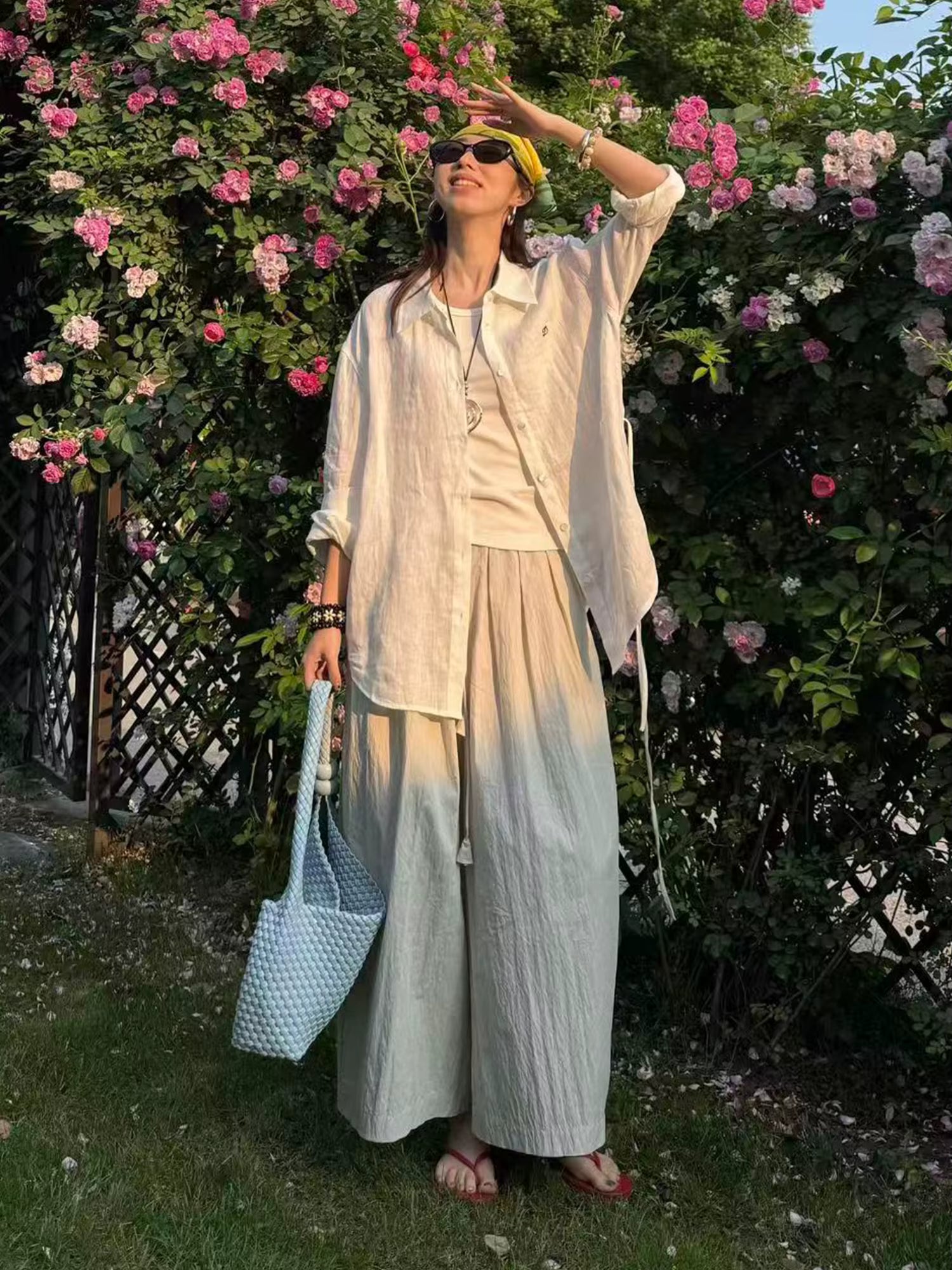 DUSHU 【Breathable Series】 Drop-Shoulder Multi-Color Linen Shirt New Summer Arrival Ramie Top Long Sleeve Leisure Sun-protection by AliShop